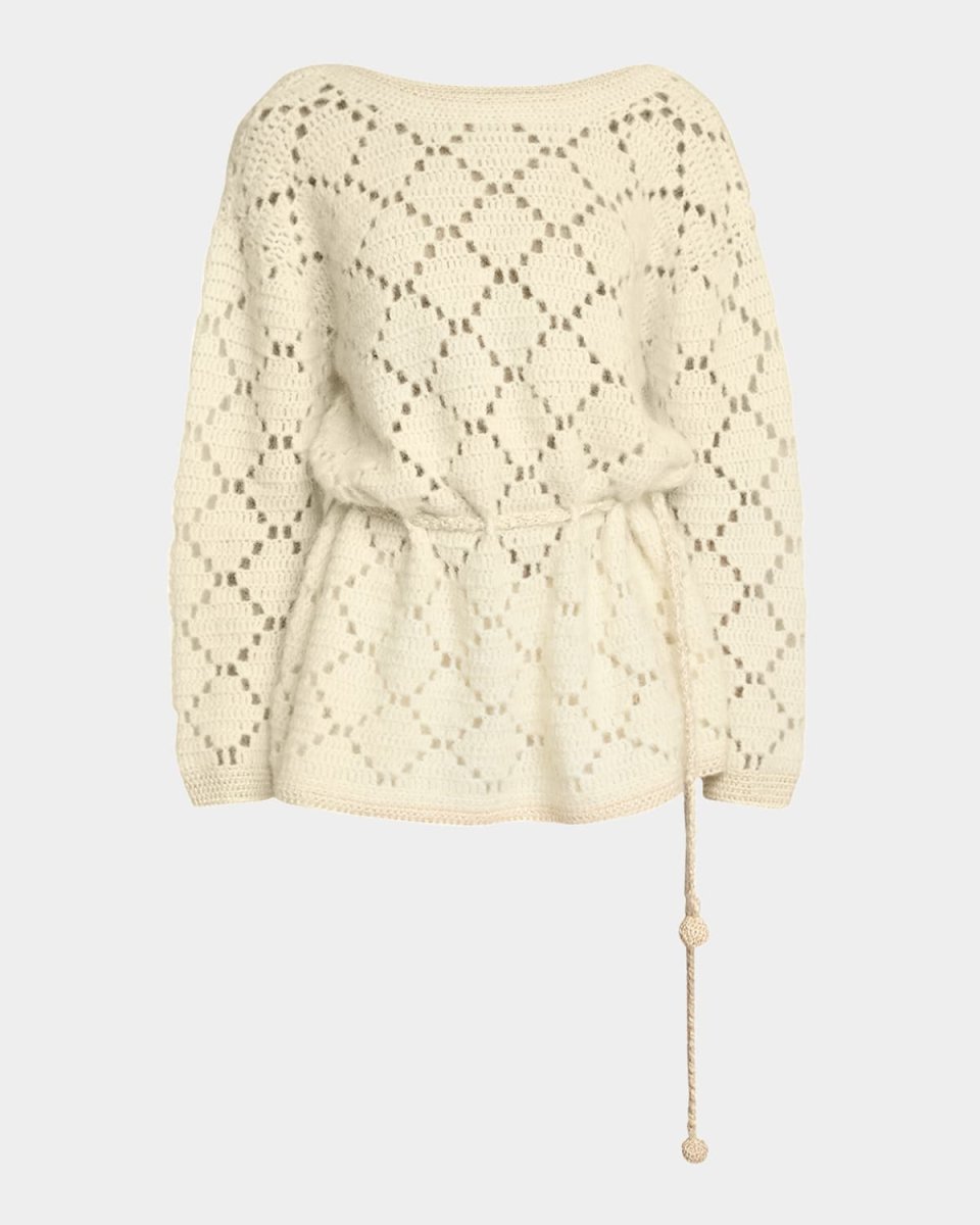 Merida Belted Pointelle Knit Mini Sweater Dress